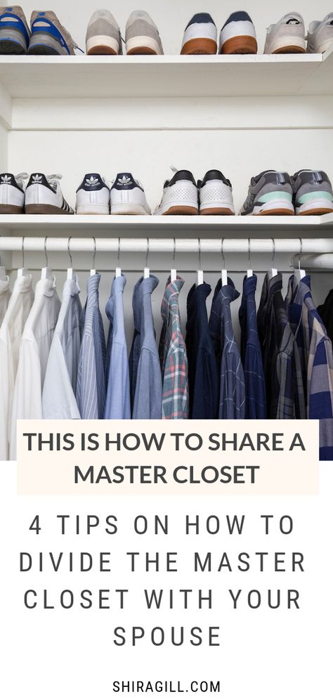 Shared Dresser With Husband, Shared Closet With Husband Organization Ideas, Sharing Small Closet With Husband, Shared Closet Organization Husband, Sharing Closet With Husband, Sharing A Closet With Husband, Small Shared Closet With Husband, Husband And Wife Closet Organization, Shared Master Closet