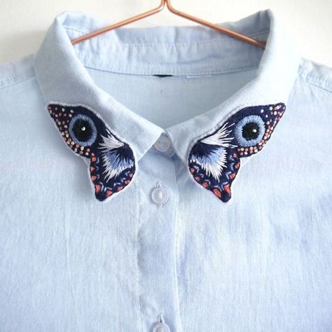 Sulaman Pita, Stitches Embroidery, Embroidered Butterfly, Pola Sulam, Embroidery On Clothes, 자수 디자인, Painted Clothes, Hand Embroidery Art, Shirt Embroidery