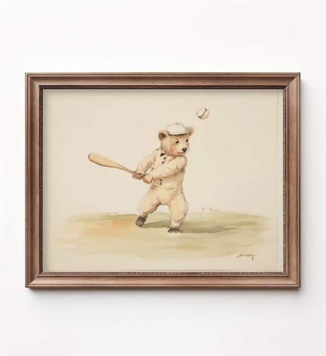 BespokeLittles - Etsy Vintage Nursery Art, Baseball Theme Nursery, Americana Nursery, Baseball Nursery Theme, Baseball Nursery Decor, Vintage Nursery Boy, Painting Kids Room, Bear Nursery Art, Baseball Nursery