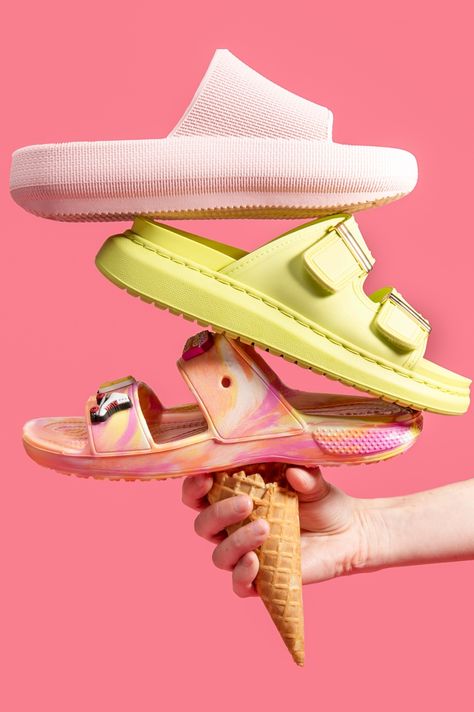 Sandal Photography, Ice Cream Shoes, Shoe Photography, National Ice Cream Day, Shoes Editorial, Photography Assignments, Ice Cream Day, Summer Style Guide, Summer Campaign