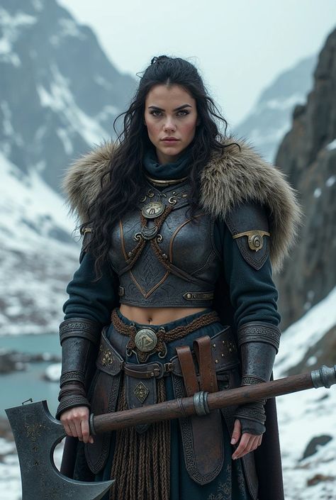 Chat make a nordic warrior (Woman) with black curly hair muscular woman holding - SeaArt AI Nordic Warrior Woman, Nordic Women, Nordic Warrior, Viking Warrior Woman, Muscular Woman, Fantasy Ideas, Viking Women, Viking Woman, Black Curly