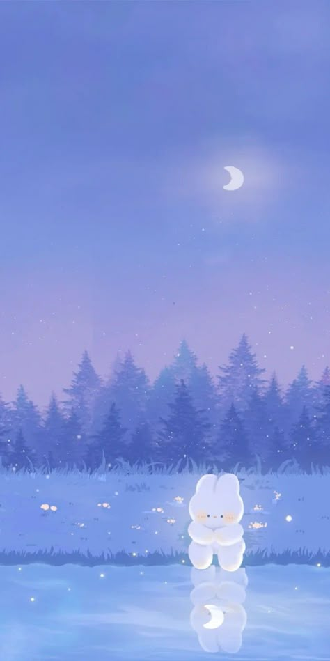 Blue Bunny Aesthetic Wallpaper, Blue Aesthetic Wallpaper Galaxy, Sleepy Daze Wallpaper Purple, Cute Calming Wallpapers, Bunny Kawaii Wallpaper, Soft Ipad Wallpaper, Sleepy Wallpaper Aesthetic, Sleepy Daze Wallpaper, Day And Night Wallpaper