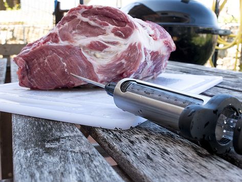 Injecting Meat to Boost Flavor - Barbecuebible.com Pickled Banana Peppers, Meat Injector, Smoked Pork Shoulder, Beef Round, Beer Can Chicken, Dark Meat, Smoked Pork, Beer Tasting, Stuffed Banana Peppers