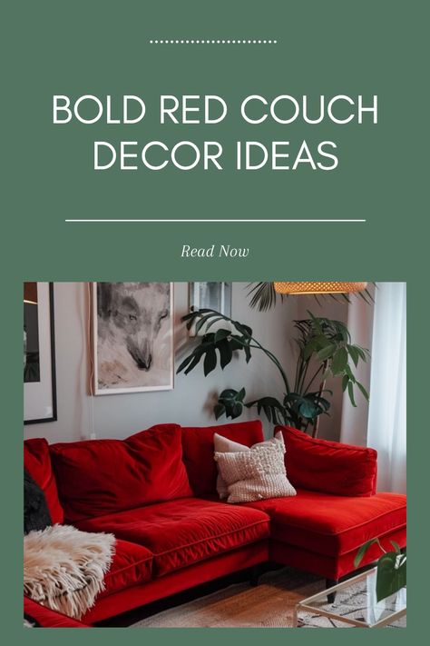 Transform your living room with these bold red couch decorating ideas. Discover creative ways to style your space using vibrant decor that makes a statement. Incorporate artwork, throw pillows, and decorative accents that complement your red couch, creating a cohesive look while enhancing overall color harmony in your living room. Perfect your interior design skills with tips on mixing textures and patterns that guarantee a lively, cheerful atmosphere. Embrace red in your decor for a welcoming and stylish living area everyone loves. Red Couch Styling, Living Rooms With Red Couches, Red Furniture Living Room Ideas, Red Leather Sofa Living Room Ideas, Unexpected Red Theory Interior Design, Red Sofa Living Room Ideas Color Combos, Red Sofa Living Room Color Schemes, Red Leather Sofa Living Room, Couch Decorating Ideas