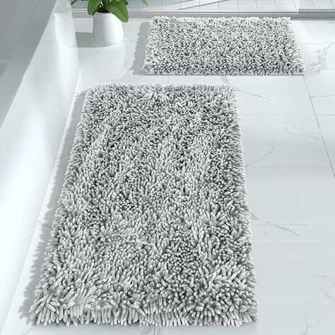 Luxury Shaggy Extra Thick Bathroom Rugs, Plush Non-Slip Mats for Bath Room Floor, Machine Wash, Ultra Absorbent, 31.5 x 19.8 + 24 x 17 Inches, Light Grey Gray And Purple Bathroom, Green Bathroom Rugs, Purple Bath Mat, Luxury Bathroom Rug, Blue Bathroom Rugs, Grey Bathroom Rugs, White Bathroom Rug, Purple Bath, Black Bath Mat