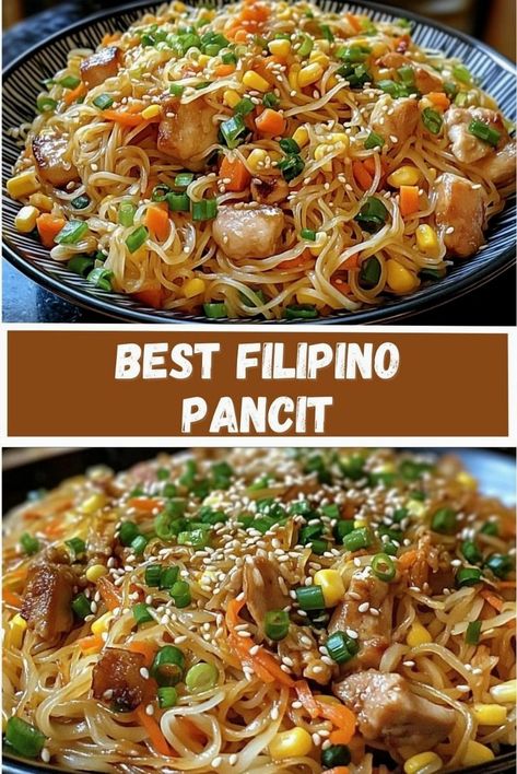 Uncover the secrets of the ultimate Filipino Pancit! This classic dish features stir-fried noodles tossed with a vibrant medley of vegetables, succulent chicken, and rich seasonings. Ideal for family get-togethers or a cozy weeknight meal, this genuine Pancit recipe promises mouthwatering flavors in every forkful. Bring the essence of the Philippines to your kitchen and give it a try today! Pancit Recipe Filipino Dishes, Pan Set Noodles, Best Filipino Pancit, Pancit Noodles Recipes, Filipino Pancit Bihon Recipe, Pansit Recipe Filipino, Authentic Pancit Bihon Recipe Filipino, Philippine Pancit Recipe, Vegetarian Pancit Recipe Filipino