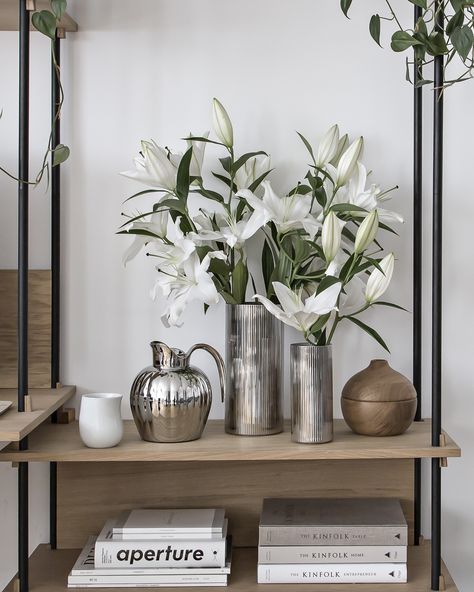 Georg Jensen Bernadotte Vases | www.my-full-house.com Georg Jensen Vase, Silver Vases Decor Ideas, Silver Vase Decor, Metal Vase Decor, High Ceiling Bedroom, Silver Home Accessories, George Jensen, Metal Vases, Big Vases