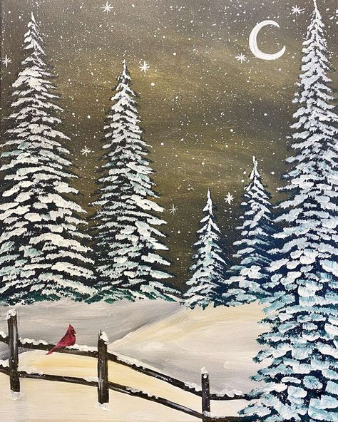 Easy Christmas Painting, Diy Christmas Paintings, Painting Parties, Christmas Canvas Art, Winter Woods, Christmas Paintings On Canvas, Best Paint, Holiday Painting, Painting Classes