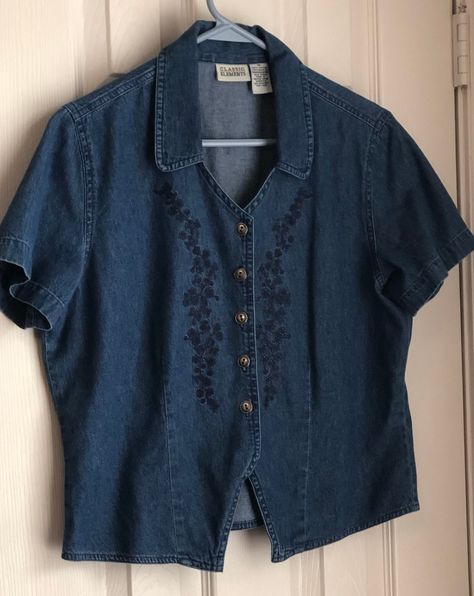 Womans denim shirt short sleeves Womens Blouses, Denim Shirt, Blouses For Women, Short Sleeves, Blouses, Trending Outfits, Quick Saves