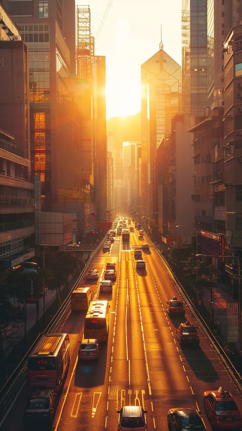 Sunset City Commute: As the sunset bathes the city in golden hues, traffic flows smoothly between towering skyscrapers. #sunset #cityscape #traffic #skyscrapers #urban #aiart #aiphoto #stockcake ⬇️ Download and 📝 Prompt 👉 https://ayr.app/l/RWrv Sunrise Aesthetic City, City At Sunset, Sunset Street, Morning City, Sunset Cityscape, Pink Cafe, City Sunset, City Background, Sunset City