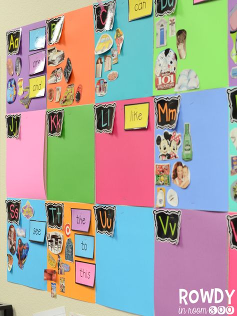 Word Wall - Rowdy in Room 300 Prek Word Wall Ideas, Speech Therapy Room Decorations Ideas, Preschool Word Walls, Word Wall Kindergarten, Classroom Learning Centers, Word Wall Displays, Environmental Print, Preschool Rooms, Kindergarten Classroom Decor