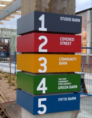 Directional signage on columns...could be painted. Hospital Signage, School Signage, Library Signage, News Logo, Wayfinding Signage Design, Wayfinding Signs, Directional Signage, Sign System, Wayfinding Design