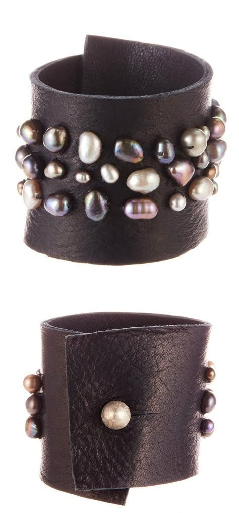 A fantastic leather and pearl cuff bracelet by Andrea Gutierrez. Leather Bracelet Diy, Andrea Gutierrez, Pearl Cuff Bracelet, Leather Bracelets Women, Women Bracelets, Pearl Cuff, Leather Jewellery, Jewelry Showcase, Brown Leather Bracelet