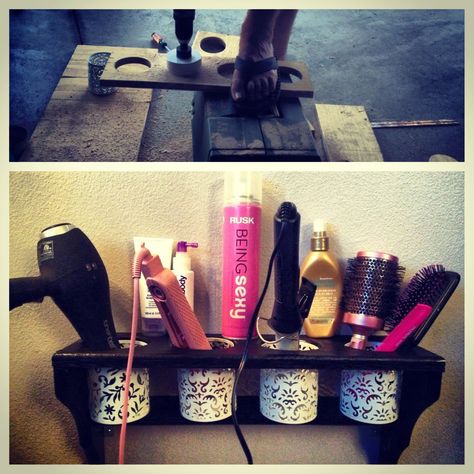 Diy Hair Dryer Holder, Diy Beauty Organizer, Straightener Holder, Curling Iron Holder, Rangement Makeup, Hair Stations, Hair Appliances, Makeup Organization Diy, Hair Tool