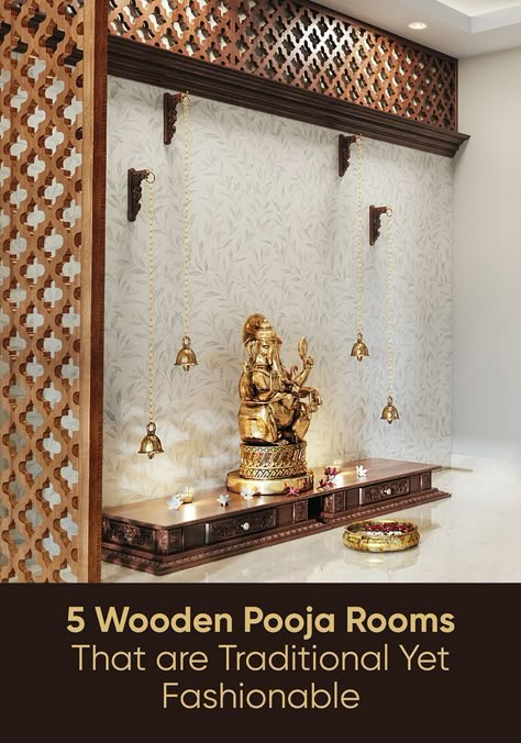 fashionable-wooden-mandir-design-for-homes Open Pooja Room, Wooden Pooja Room, Pooja Room Ideas Indian Traditional, Small Pooja Room Ideas, Pooja Room Ideas Indian Modern, Wooden Mandir For Home, Pooja Room Ideas Indian, Wooden Mandir, Pooja Room Designs