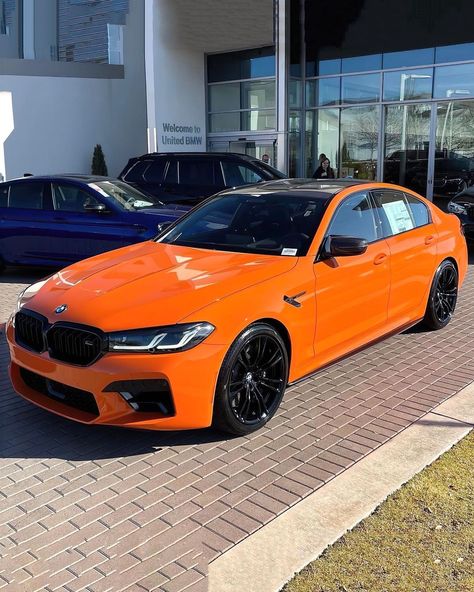 Hype Garage on Instagram: “2021 BMW M5 Competition LCI spec’d in Fire Orange!! Swipe to see more!! 😍😍 • Photo: @stevenleesang • Follow 🚘 @hype_garage 🚘 for the latest…” Orange Bmw, Prom Car, Bmw M5 Competition, Pelo Color Vino, M5 Competition, Koenigsegg Jesko, M5 F90, Bmw Girl, Fire Orange