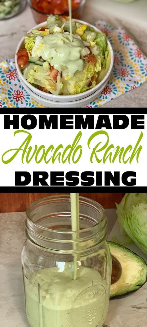 Avocado Ranch Dip Recipe, Avocado Ranch Dressing Recipe, Homemade Avocado Ranch Dressing, Creamy Avocado Ranch Dressing, Avocado Lime Ranch Dressing, Best Avocado Recipes, Avocado Ranch Dressing, Ranch Salad, Avocado Ranch