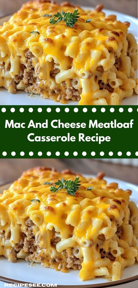 Craving a comforting meal? This Mac And Cheese Meatloaf Casserole is the ultimate fusion of flavor and heartiness. Perfect for family dinner, it's an easy casserole recipe that everyone will love. Swedish Meatball Casserole, Southern Baked Spaghetti, Casserole Hashbrown, Casserole With Tortillas, Beef Lombardi, Taco Casserole With Tortillas, Casserole Cheeseburger, Cattle Drive Casserole, Stuffed Bell Pepper Casserole