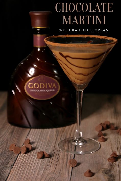 Chocolate Coffee Cocktail, Brown Liquor Cocktails, Chocolate Martini Recipe With Kahlua, Godiva Chocolate Liquor Recipes, Brown Drinks For Color Party, Martini With Kahlua, Boozy Slushies, Godiva Chocolate Martini, Godiva Chocolate Liquor