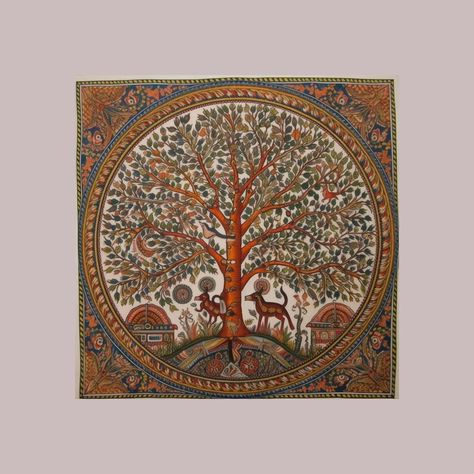 Indian Gond Style Folk Art Painting of Tree of Life Unframed - Etsy Gond Art Wall Mural, Gond Art Bird Motifs, Tree Of Life Indian Folk Art, Kalpavruksh Tree Madhubani Painting, Gond Painting Folk Art Tree Of Life, Gond Painting, Indian Artwork, Pichwai Paintings, Detailed Paintings