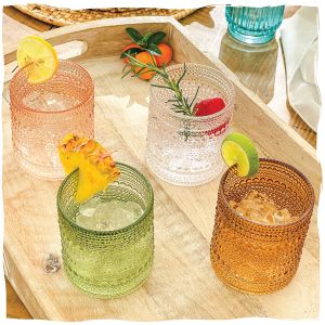 These glasses are the cutest for drinks on the patio or a nice garden party Ribbed Glassware, Drinking Glasses Set, Gift For New Home, Juice Glass, Green Cocktail, Sage Color, Cocktail Glasses, Glassware Set, Votive Candle Holders