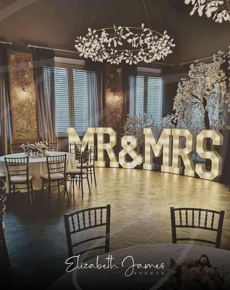 Wedding Light Up Letters, Mr And Mrs Light Up Letters, Light Letters Decor, Marquee Letters Wedding, Large Light Up Letters, Letters Wedding, Wedding Reception Lighting, Black And White Wedding Theme, Lights Wedding Decor