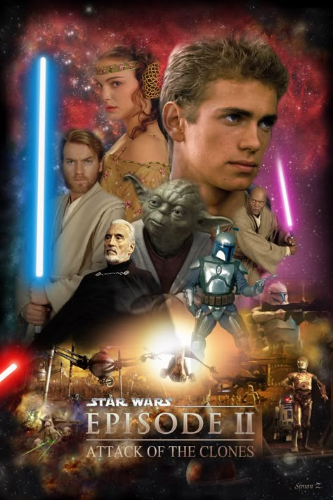 Star Wars - Attack of the Clones Poster Star Wars Episode 2, Marvel Movie Posters, Anakin Vader, Attack Of The Clones, Star Wars Movies, Star Wars 2, Star Wars Wallpaper, Stars Wars, Star Wars Pictures