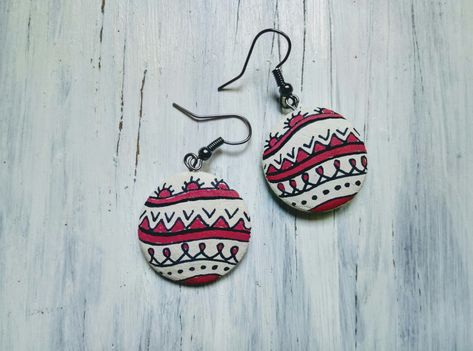 Fabric Jewellery, Tree Stencil, Handmade Clay Earrings, Fabric Earrings, Adult Coloring Book Pages, Handmade Fashion Jewelry, Ear Rings, Handmade Clay, Fabric Jewelry