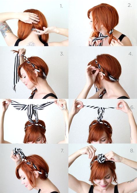 Fabric Maiden Braids Tutorial Maiden Braid, Pretty Headbands, Rockabilly Hair, Hairstyle Tutorials, Braid Tutorial, Penteado Cabelo Curto, Bandana Hairstyles, Braided Hairstyles Tutorials, Braid Hairstyles