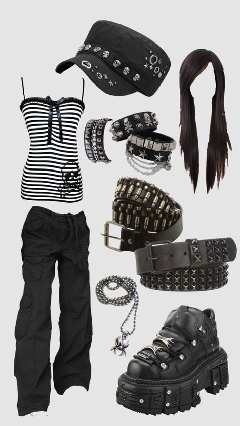 #outfitinspo #emo Goth Aesthetic Outfit, 2000s Alt Fashion, Alt Summer Outfits, Silly Clothes, Alt Clothes, Latina Fashion Outfits, Early 2000s Fashion, Metal Clothing, Kawaii Fashion Outfits