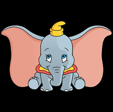 How to Draw Dumbo: Step 10 How To Draw Dumbo, Dumbo Drawing Easy, Dumbo Painting Easy, Disney Cartoons Drawings, Dumbo Artwork, Disney Character Paintings, Dumbo Outline, Dumbo Clipart, Dumbo Painting