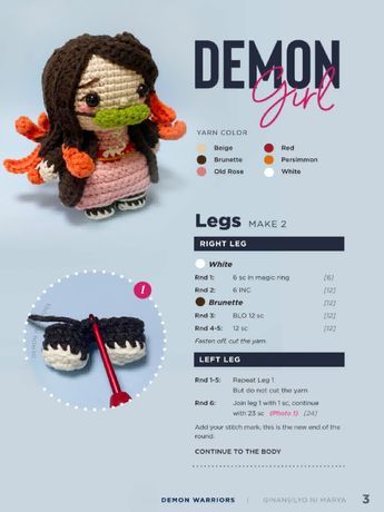 Crochet Nezuko Pattern, Nezuko Crochet Free Pattern, Jinx Crochet Pattern, Crochet Doll Base Free Pattern, Overall Pattern, Hair Base, Owl Crochet Patterns, Crochet Hook Case, Steel Crochet Hooks