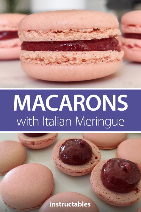 Raspberry Jam Filling For Macarons, Italian Meringue Macaron Recipes, Italian Macaroons Recipe, Raspberry Macaroons Recipe, Italian Meringue Macaron, Raspberry Macaron Recipes, Nut Free Macaron Recipe, Italian Macaron Recipe, Macarons Filling Recipe