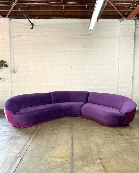 Post Modern Sofa - As Found Price: 1800 Dimensions: W150 D42 H30 SW166 SD25 SH16 AH21 Living Room Purple, Mid Century Vintage Furniture, Purple Couch, Vintage Mid Century Furniture, Post Modern, Mid Century Vintage, Home Delivery, Small Living Room, Style Expert