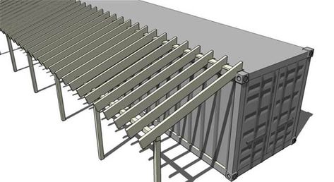 attaching the lean to to the roof Shipping Container Barn, Shipping Container Workshop, Shipping Container Sheds, Shipping Container Storage, Shipping Container Buildings, Shipping Container Cabin, Sea Containers, Container Cabin, Shipping Container House Plans