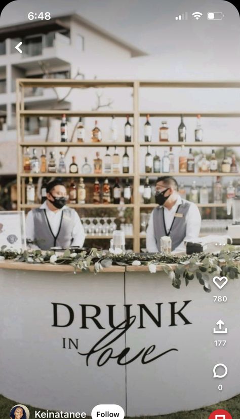 Drunk In Love Wedding Bar, Diy Wedding Bar Self Serve, Wedding Alcohol Bar, Bar At Wedding, Wedding Bars, Diy Wedding Bar, Wedding Drink Bar, Alcohol Bar, Wedding Mirror