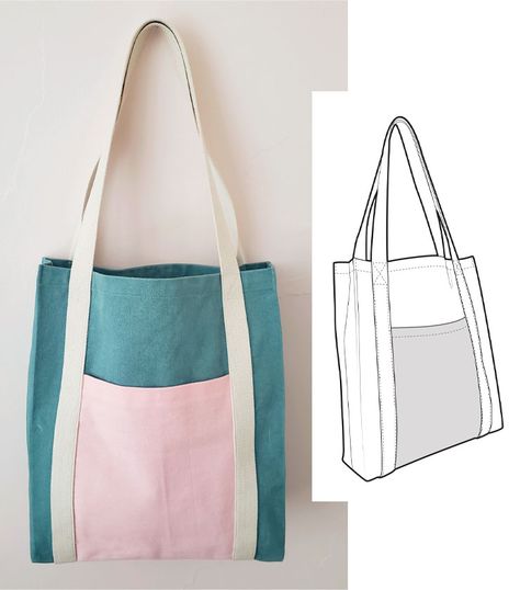 Here are the best sewing patterns I've found for tote bags. This is a free PDF pattern from Victory Patterns. It's unlined and has a flat bottom (using the boxed corners technique). It's a beginner friendly sewing project idea. Bag Construction Patterns, Easy Sewing Tote Bag, Tote Bags Sewing Pattern, Beginner Sewing Clothes Easy, Do It Yourself For Free Sewing Patterns, Free Pdf Bag Sewing Patterns, Free Bag Sewing Pattern Pdf, Easy Bag Sewing Pattern Free, Square Bottom Tote Bag Pattern