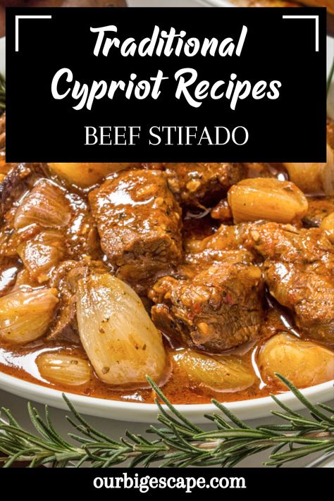 Greek Stifado Recipe, Stifado Recipe Greece, Lamb Stifado, Mediterranean Beef Recipes, Greek Food Recipes Authentic, Beef Stifado Recipe, Middle Eastern Beef Stew, Greek Beef Recipes, Beef Shin Recipes