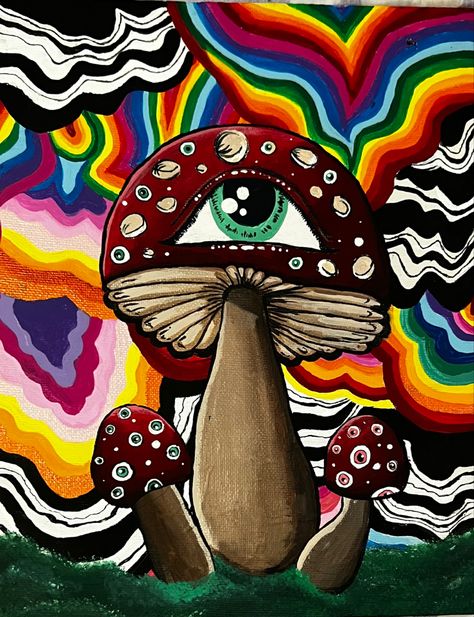 Trippy Mushroom Painting, Blacklight Room, Trendy Crafts, Mushroom Ideas, Hippie Painting Ideas, Yoda Quotes, Mushroom Paint, Painting Business, Trippy Drawings