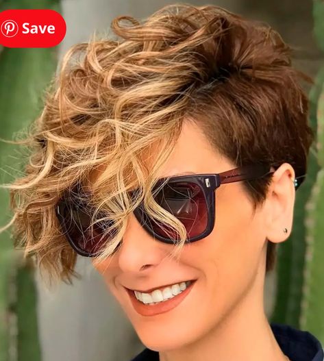 Short Curly Haircuts For White Women, Short Mom Haircut Curly, Curly Thick Short Hairstyles, Short Hair Curly On Top, Asymmetrical Short Curly Hair, Short Curly Side Shave, Assymetrical Pixie Curly, Pixie Hair Curly Styles, Pixie Hair For Curly Hair