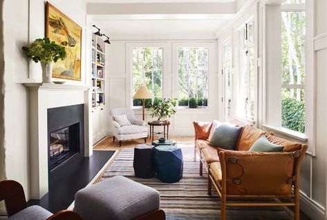 An interior designer's warm and layered San Francisco terraced house | House & Garden California Garden Design, Benjamin Moore Paint Colours, Layering Rugs, Fireplace Sitting Area, San Francisco Apartment, Brooklyn Design, Traditional Armchairs, Looking For Houses, Small Fireplace