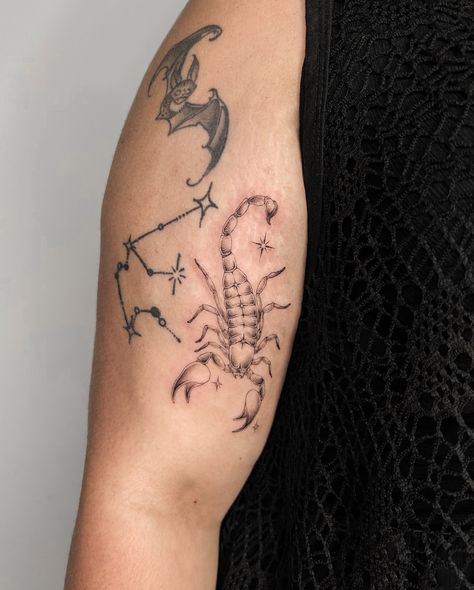 Oops… just casually took a month long hiatus for no good reason 😬 going to try and catch up on posting again starting with this scorpion tattoo 🦂 for Hannah ✨how immaculate are the vibes✨ (Other tattoos not by me) #torontotattoo #torontotattooartist #scorpiotattoo #scorpion #scorpiontattoo Scorpion Tattoo Design Feminine, Scorpion Tattoo Design, Scorpio Tattoo, Scorpion Tattoo, Body Mods, Scorpion, Tattoo Design, A Month, Tattoo Designs