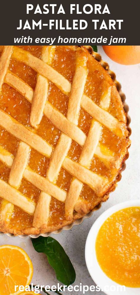 Pasta Flora is a delicious old-fashioned jam tart with shortcrust pastry. BONUS RECIPE: An easy, homemade orange jam to fill it with! Sugar Cookie Tart Crust, Jam Pie, Greek Yogurt Whipped Cream, Pasta Flora, Whipped Yogurt, Orange Jam, Jam Tarts, Tarts Crust, Greek Pasta