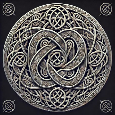 Celtic shields with intricate knotwork set in a forest, a beautiful representation of the blend between nature and ancient craftsmanship. Infinity Knot Tattoo, Celtic Snake, Celtic Infinity Knot, Viking Mythology, Celtic Shield, Celtic Cross Tattoos, Knot Tattoo, Cross Tattoos, Woodburning Projects