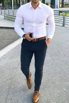 White Shirt, A Man, Pants, White, Black, Trousers