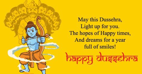 Dussehra SMS in English 2019 our collection is to those who are celebrating Dussehra you can use our quotes and wishes to send and share with friends and family members on the digital world.  Top 20 Dussehra SMS in English 2019  1. The time for the celebration of the victory of the good over the evil has arrived. Let's continue the same spirit. Happy Dussehra!  2. Enjoy the victory of good over the evil. May you have a fun-filled and blissful dusshera.  3. May God shower his choicest wishes over Dussehra Decoration, Navratri Celebration, Navratri Greetings, Dasara Wishes, Dussehra Wishes, Dussehra Greetings, Happy Dusshera, Dussehra Images, Happy Dussehra Wishes