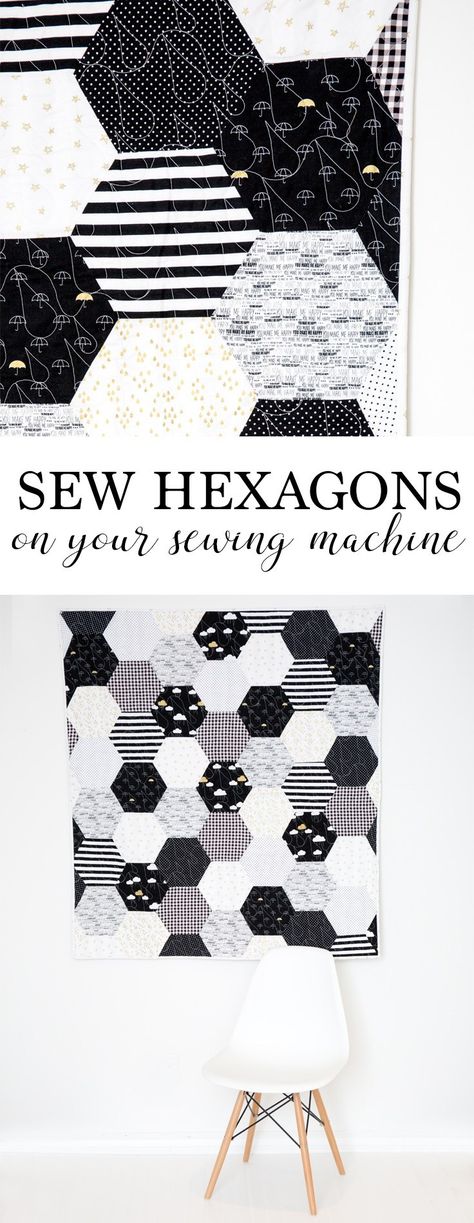 Black And White Quilt, Fat Quarter Projects, Beginner Sewing Projects Easy, Hexagon Quilt, Leftover Fabric, White Quilt, Fabric Baskets, Sewing Projects For Beginners, Sewing Skills