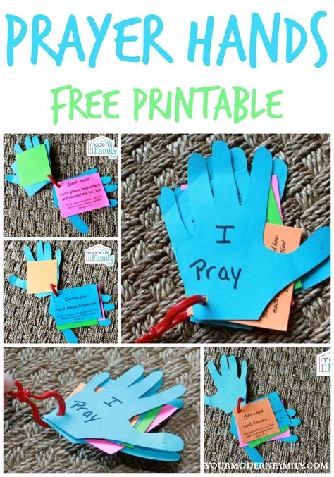 DIY prayer hands for kids - Teaching a child to pray on their own.   yourmodernfamily.com Prayer Crafts, Children's Church Crafts, Prayer Hands, Printable Prayers, S Craft, Preschool Bible, Sunday School Crafts For Kids, Bible School Crafts, Christian Crafts