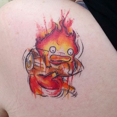 Castle Tattoos, Calcifer Tattoo, Howl's Moving Castle Tattoo, Tatuaje Studio Ghibli, Studio Ghibli Tattoo, Stick Poke Tattoo, Nerdy Tattoos, 하울의 움직이는 성, Castle Tattoo