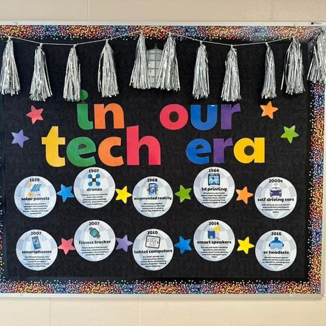 Are you ready to revamp your bulletin boards? 📌 Keeping up with bulletin boards in your tech lab can take some time, unless you have some that all you have to do is print and display. Plus, it’s even better to have bulletin boards that are ready to display that are both educational and visually appealing. Comment DECOR to explore my computer lab decor! #bulletinboard #bulletinboards #bulletinboardideas #bulletinboardsofinstagram #classroomdecor #classroomdecoration #computerlab Bulletin Board Ideas For Computer Lab, Technology Theme Decoration, Computer Classroom Decor Ideas, Science And Technology Poster Making, Computer Lab Decoration Ideas, Computer Classroom Decor, Computer Lab Bulletin Board Ideas, Technology Classroom Decor, Computer Bulletin Boards